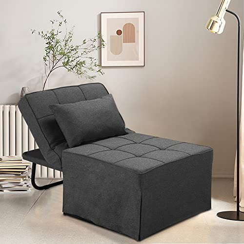 Saemoza Sleeper Sofa Bed, 4 in 1 Multi Function Single Folding Ottoman Bed, Modern Sleeper Convertible Chair Adjustable Backrest Small Couch Bed for Living Room/Small Apartment, Deep Grey