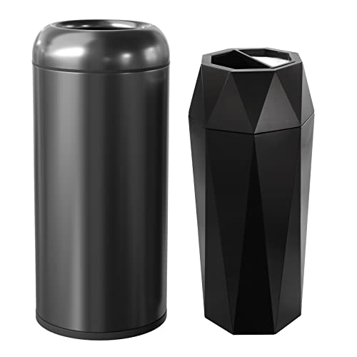 BEAMNOVA Bundle Black 15 x 31.5 in + Black 12 * 28 in Diamond-Shape Commercial Stainless Steel Trash Can with Lid Garbage Enclosure Inside Barrel Heavy Duty Waste Container