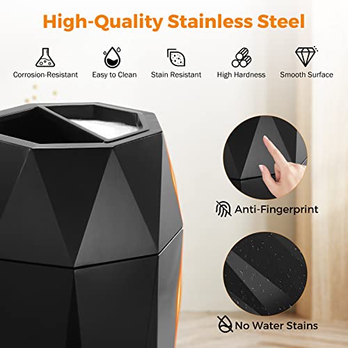 BEAMNOVA Bundle Black 15 x 31.5 in + Black 12 * 28 in Diamond-Shape Commercial Stainless Steel Trash Can with Lid Garbage Enclosure Inside Barrel Heavy Duty Waste Container