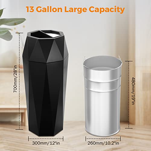BEAMNOVA Bundle Black 15 x 31.5 in + Black 12 * 28 in Diamond-Shape Commercial Stainless Steel Trash Can with Lid Garbage Enclosure Inside Barrel Heavy Duty Waste Container