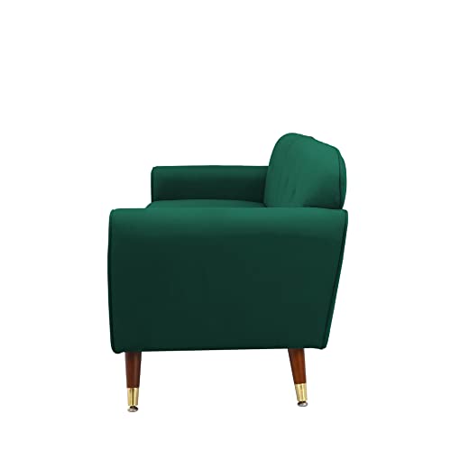 KoiHome Velvet Lovetseat Wood Legs, Sleeper Couch with Handrail, 2-Seater Sofa, Upholstered Loveseat for Living, Bedroom,Office,Waiting Room, Mid-Century and Classic Design, Green