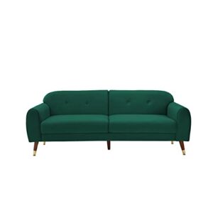 KoiHome Velvet Lovetseat Wood Legs, Sleeper Couch with Handrail, 2-Seater Sofa, Upholstered Loveseat for Living, Bedroom,Office,Waiting Room, Mid-Century and Classic Design, Green