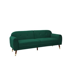 KoiHome Velvet Lovetseat Wood Legs, Sleeper Couch with Handrail, 2-Seater Sofa, Upholstered Loveseat for Living, Bedroom,Office,Waiting Room, Mid-Century and Classic Design, Green