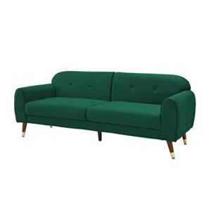 KoiHome Velvet Lovetseat Wood Legs, Sleeper Couch with Handrail, 2-Seater Sofa, Upholstered Loveseat for Living, Bedroom,Office,Waiting Room, Mid-Century and Classic Design, Green