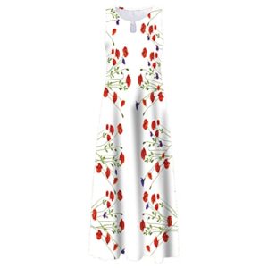 Bodycon Dresses for Women, Semi Formal Dresses Short Women Maxi Dress Large Women's Casual Printing Big Hem Dresswave Round Neck Sleeveless Long Dress Size 8 Dresses with Pockets (L, White)