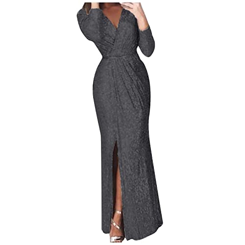 Spring Dress, Women Dresses Little Black Dress for Sexy Fitted Dress Women's Long Dress Deep V-Neck Sparkling Evening Dress Casual Dresses Summer Elegant Cocktail Party Dresses (M, Black)