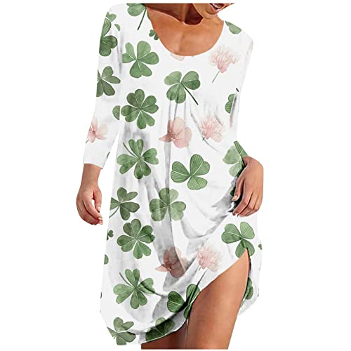 Dresses That Hide Belly Fat, Maxi Dresses for Women 2023 Cocktail Dresses Wrap Dress Summer Short Women's Autumn and Winter Round Neck Long Sleeve St. Patty's Day Print Dress (3XL, Pink)