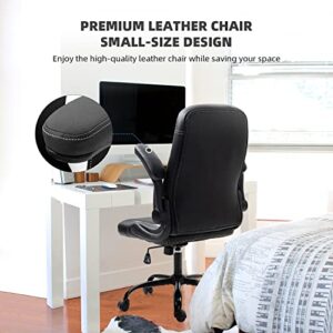 Black Desk Chair Ergonomic Office Chair Lumbar Support Desk Chairs with Wheels and Flip-up Armrest Adjustable PU Leather Computer Chair Backward Tilt