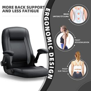 Black Desk Chair Ergonomic Office Chair Lumbar Support Desk Chairs with Wheels and Flip-up Armrest Adjustable PU Leather Computer Chair Backward Tilt