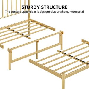 Amyove Queen Bed Frame Metal Platform Bed with Headboard, 14 Inches Metal Mattress Foundation for Storage, No Box Spring Needed, Easy Assembly, Modern, Gold