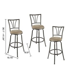 Cheyenne Stetson Adjustable Height Swivel Metal, Set of 3, Tan Barstool