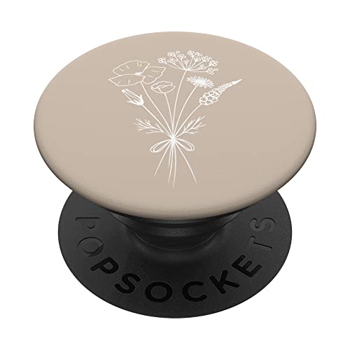 Tan Sand Beige - Wildflower Floral Flower Design Feminine PopSockets Swappable PopGrip