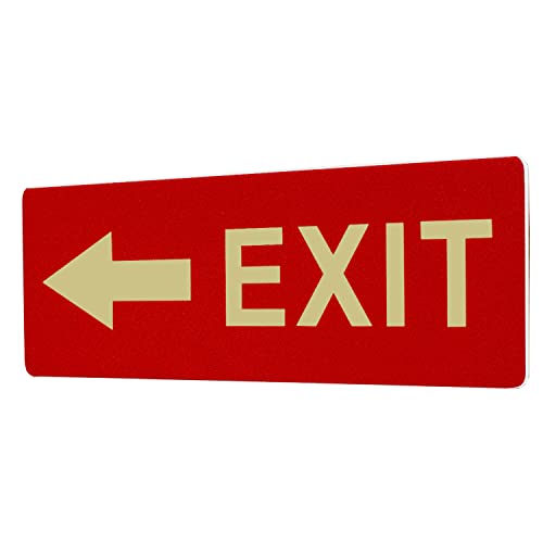 LFI Lights | Directional Red Photoluminescent 'EXIT' Sign | Left Arrow | Rigid PVC Plastic | Full 3M Self-Adhesive Back | Glow in the Dark Egress Sign | PTM-EXLR-R-L