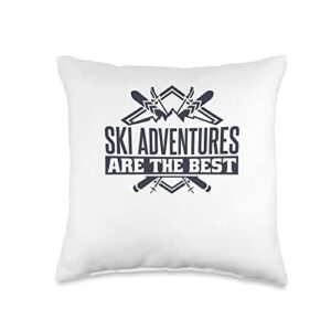 mountain ski & winter snow skier designs adventures are the best, snow skiing and skiers throw pillow, 16x16, multicolor