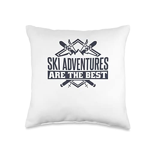 Mountain Ski & Winter Snow Skier Designs Adventures are The Best, Snow Skiing and Skiers Throw Pillow, 16x16, Multicolor