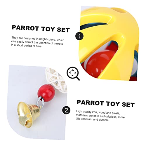 5pcs Set Toy Supplies Cockatiels Cage Drawbridge Playthings Bell Pet Birds Stand Kit Interesting and Parrot Hanging Bridge Perch Suspension Ball Toys Funny Parakeets Swing for