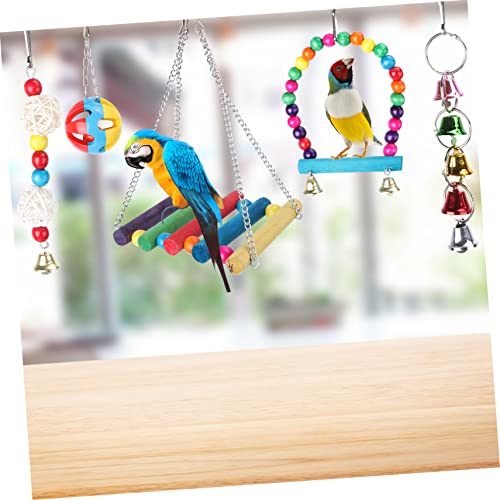 5pcs Set Toy Supplies Cockatiels Cage Drawbridge Playthings Bell Pet Birds Stand Kit Interesting and Parrot Hanging Bridge Perch Suspension Ball Toys Funny Parakeets Swing for