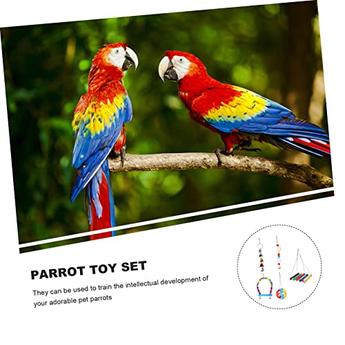 5pcs Set Toy Supplies Cockatiels Cage Drawbridge Playthings Bell Pet Birds Stand Kit Interesting and Parrot Hanging Bridge Perch Suspension Ball Toys Funny Parakeets Swing for