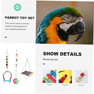 5pcs Set Toy Supplies Cockatiels Cage Drawbridge Playthings Bell Pet Birds Stand Kit Interesting and Parrot Hanging Bridge Perch Suspension Ball Toys Funny Parakeets Swing for