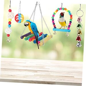 5pcs Set Toy Supplies Cockatiels Cage Drawbridge Playthings Bell Pet Birds Stand Kit Interesting and Parrot Hanging Bridge Perch Suspension Ball Toys Funny Parakeets Swing for