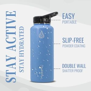 HYDRO H2O 37 oz Insulated Water Bottles with Twist Cap, Stainless Steel Water Bottle, Leak Proof Metal Water Bottle, Resuable Thermos BPA Free Flask, Light Blue