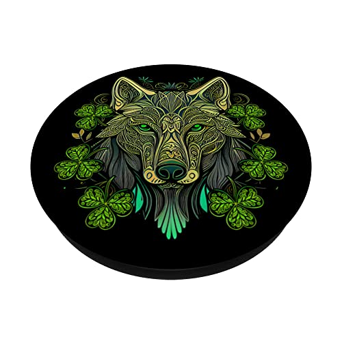 Wolf Face Head Mandala Irish Shamrock Clover St Patricks PopSockets Swappable PopGrip