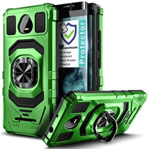 wdhd compatible with schok volt case sv55 sv55216 with tempered glass screen protector (maximum coverage), full-body protective [military-grade], magnetic car ring holder cover case (green)