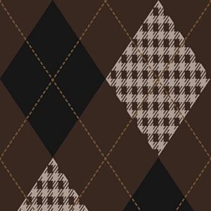 texco inc argyle/checkered pattern printed poly rayon spandex french terry diy stretch fabric, chestnut black 2 yards
