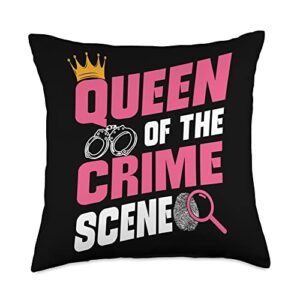 crime scene investigation forensic scientist queen of crime scene forensic science evidence technician throw pillow, 18x18, multicolor
