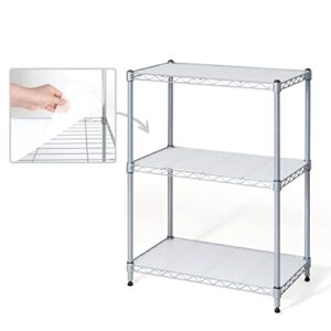 fencer wire nsf adjustable height wire shelving w/liner, basement storage shelving, metal steel storage shelves, kitchen, garage shelving storage organizer, utility shelf, 3-tier w/liners, silver