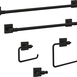 Franklin Brass MAX24-FB Maxted 24" Towel Bar in Matte Black & MAX35-FB Maxted Wall Mounted Multi-Purpose Hook in Matte Black