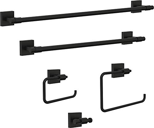 Franklin Brass MAX24-FB Maxted 24" Towel Bar in Matte Black & MAX35-FB Maxted Wall Mounted Multi-Purpose Hook in Matte Black