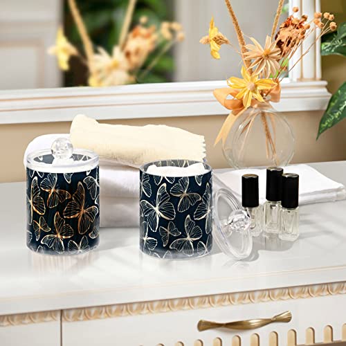 xigua 4 Pack Butterfly Black Apothecary Jars with Lid, Qtip Holder Storage Containers for Cotton Ball, Swabs, Pads, Clear Plastic Canisters for Bathroom Vanity Organization (10 Oz)