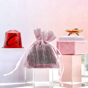 TheDisplayGuys - 24-Pack Striped Weave Organza Gift Bags w/Drawstrings - Small 3" x 4" - Pink - for Party Favors, Samples, Treats