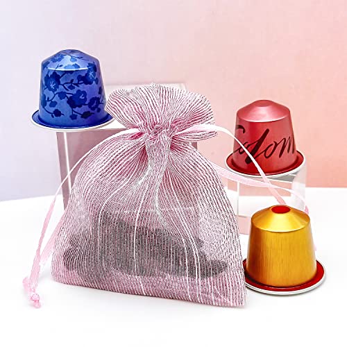 TheDisplayGuys - 24-Pack Striped Weave Organza Gift Bags w/Drawstrings - Small 3" x 4" - Pink - for Party Favors, Samples, Treats