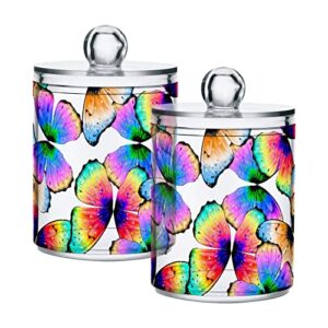 xigua 2 Pack Colorful Butterfly Apothecary Jars with Lid, Qtip Holder Storage Containers for Cotton Ball, Swabs, Pads, Clear Plastic Canisters for Bathroom Vanity Organization (10 Oz)