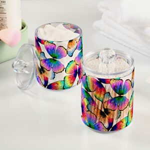 xigua 2 Pack Colorful Butterfly Apothecary Jars with Lid, Qtip Holder Storage Containers for Cotton Ball, Swabs, Pads, Clear Plastic Canisters for Bathroom Vanity Organization (10 Oz)