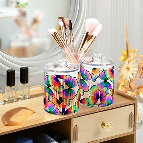 xigua 2 Pack Colorful Butterfly Apothecary Jars with Lid, Qtip Holder Storage Containers for Cotton Ball, Swabs, Pads, Clear Plastic Canisters for Bathroom Vanity Organization (10 Oz)