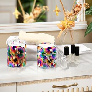 xigua 2 Pack Colorful Butterfly Apothecary Jars with Lid, Qtip Holder Storage Containers for Cotton Ball, Swabs, Pads, Clear Plastic Canisters for Bathroom Vanity Organization (10 Oz)