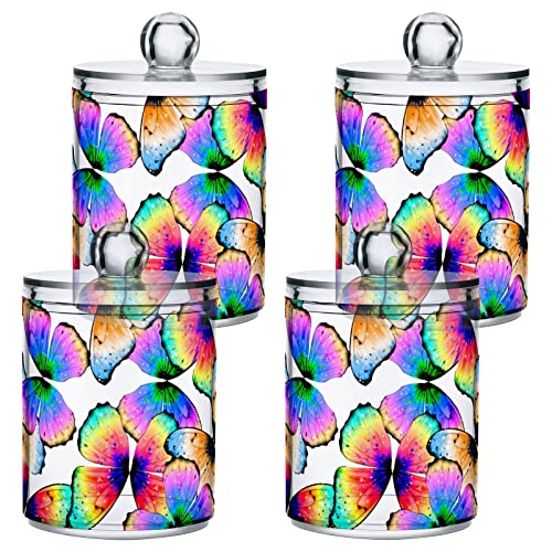 xigua 2 Pack Colorful Butterfly Apothecary Jars with Lid, Qtip Holder Storage Containers for Cotton Ball, Swabs, Pads, Clear Plastic Canisters for Bathroom Vanity Organization (10 Oz)