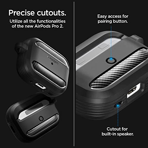 Spigen AirPods Pro 2nd Generation Rugged Armor Case and Lanyard Strap Dark Black Designed for AirPods Pro 2 (2022) - Black