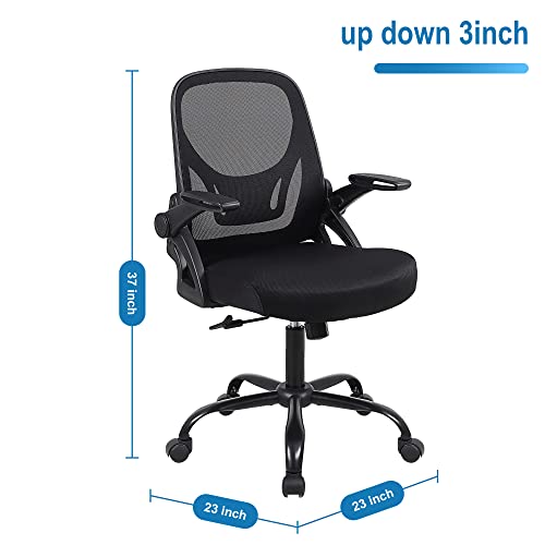 Ergonomic Mesh Office Desk Chair, Mid-Back Task Chair with Flip-Up Arms, Tilt Function and Lumbar Support, Black Computer Chair