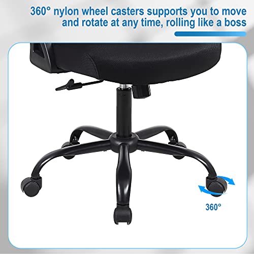 Ergonomic Mesh Office Desk Chair, Mid-Back Task Chair with Flip-Up Arms, Tilt Function and Lumbar Support, Black Computer Chair