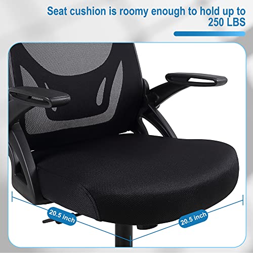 Ergonomic Mesh Office Desk Chair, Mid-Back Task Chair with Flip-Up Arms, Tilt Function and Lumbar Support, Black Computer Chair
