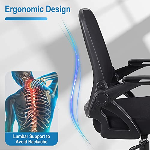 Ergonomic Mesh Office Desk Chair, Mid-Back Task Chair with Flip-Up Arms, Tilt Function and Lumbar Support, Black Computer Chair