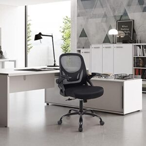 Ergonomic Mesh Office Desk Chair, Mid-Back Task Chair with Flip-Up Arms, Tilt Function and Lumbar Support, Black Computer Chair