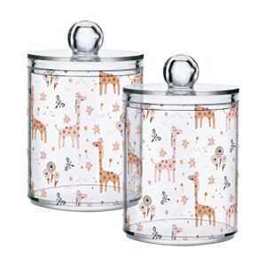 xigua 2 pack cute giraffe apothecary jars with lid, qtip holder storage containers for cotton ball, swabs, pads, clear plastic canisters for bathroom vanity organization (10 oz)