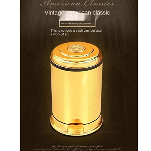 CZDYUF Golden Pedal Metal Trash Can Upscale Hotel Villa Kitchen Living Room Bathroom Covered Garbage Storage Bucket Dustbin ( Size : 10L )