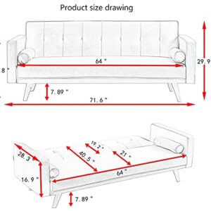 TMEOSK 71” Convertible Futon Sofa Bed, Recliner Sofa Couch with 2 Pillows, Upholstered Folding Sleeper Sofa Bed with Removable Armrests for Home Living Room Dorm Office (Beige)