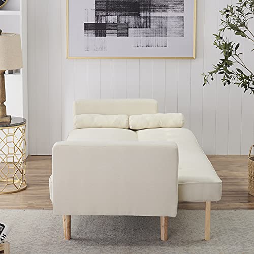 TMEOSK 71” Convertible Futon Sofa Bed, Recliner Sofa Couch with 2 Pillows, Upholstered Folding Sleeper Sofa Bed with Removable Armrests for Home Living Room Dorm Office (Beige)